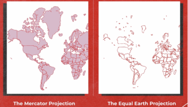 Side-by-side comparison of the Mercator world map and the Equal Earth projection showing Africa’s true size.