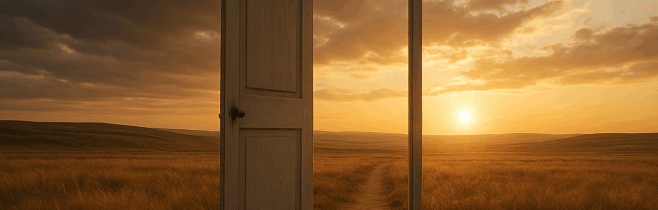 An open door or pathway fading into the horizon