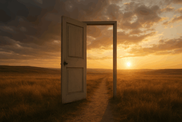 An open door or pathway fading into the horizon