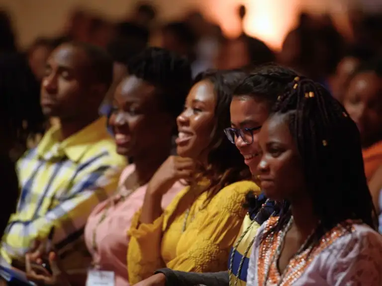 Students and young delegates attend a higher education event during the launch of the Mastercard Foundation Africa Higher Education for Transformation (AHEFT) Prize.