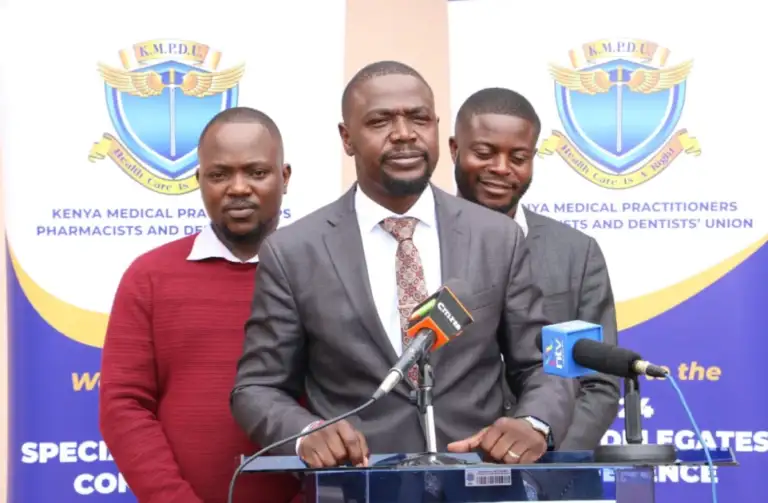 KMPDU officials during a public participation forum on the Medical Practitioners and Dentists Amendment Bill 2026 in Kenya
