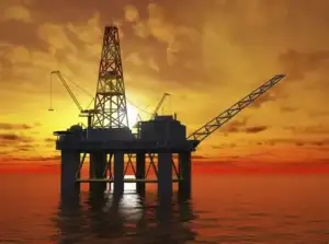 Offshore oil drilling platform in Namibia's Orange Basin, where major oil discoveries could make the country Africa's next oil giant.