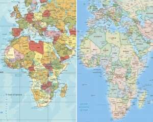 Comparison of the traditional Mercator world map and the Equal Earth map showing Africa at its true relative size